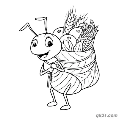 Ant Carrying Food Bag Harvest Coloring Page