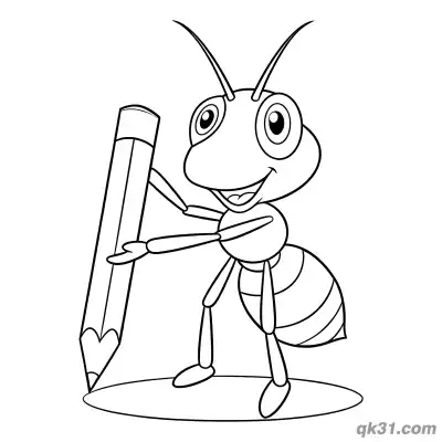 Ant Holding Giant Pencil Coloring Page