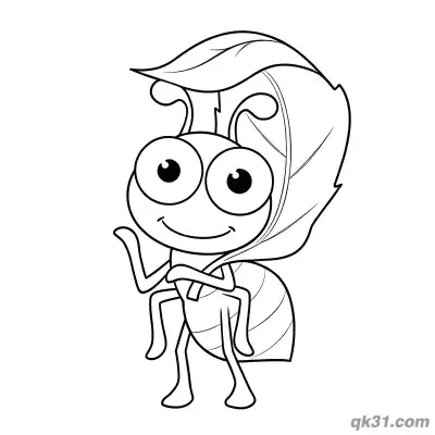 Cute Ant Holding Leaf Umbrella Coloring Page