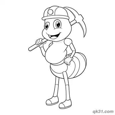 Miner Ant Holding Pickaxe Coloring Page