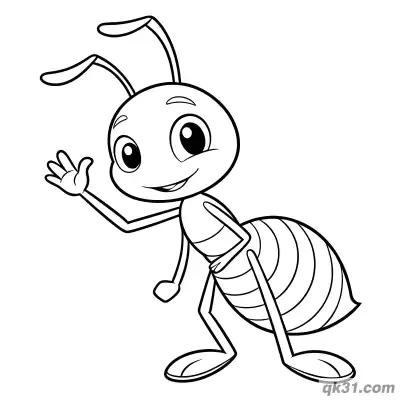 Free printable Side View Ant Waving Greeting Coloring Page coloring page