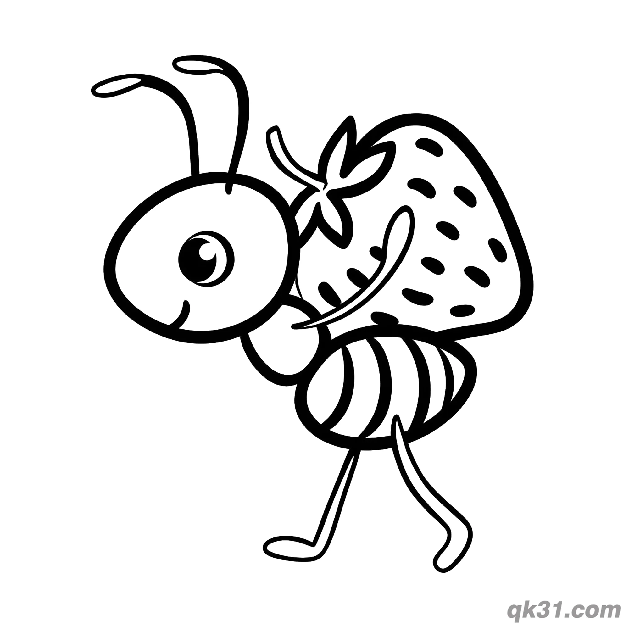 Simple Ant Carrying Strawberry Coloring Page – Free Printable Coloring Page for Kids and Adults