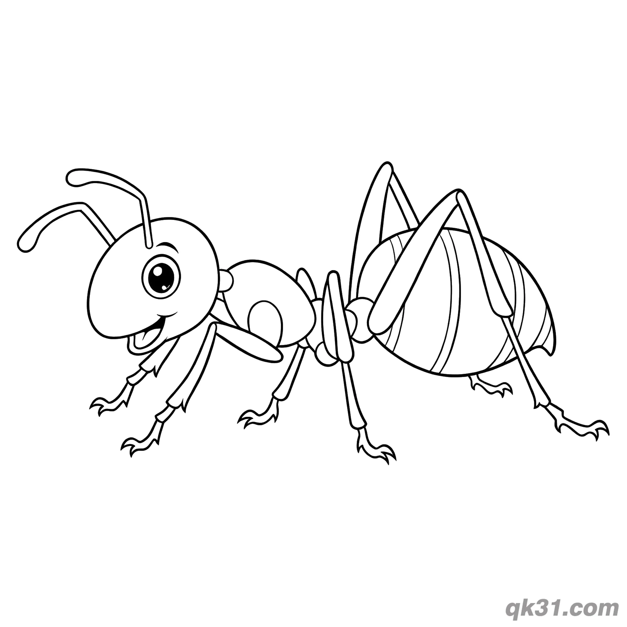 Smiling Ant Realistic Crawling Coloring Page – Free Printable Coloring Page for Kids and Adults
