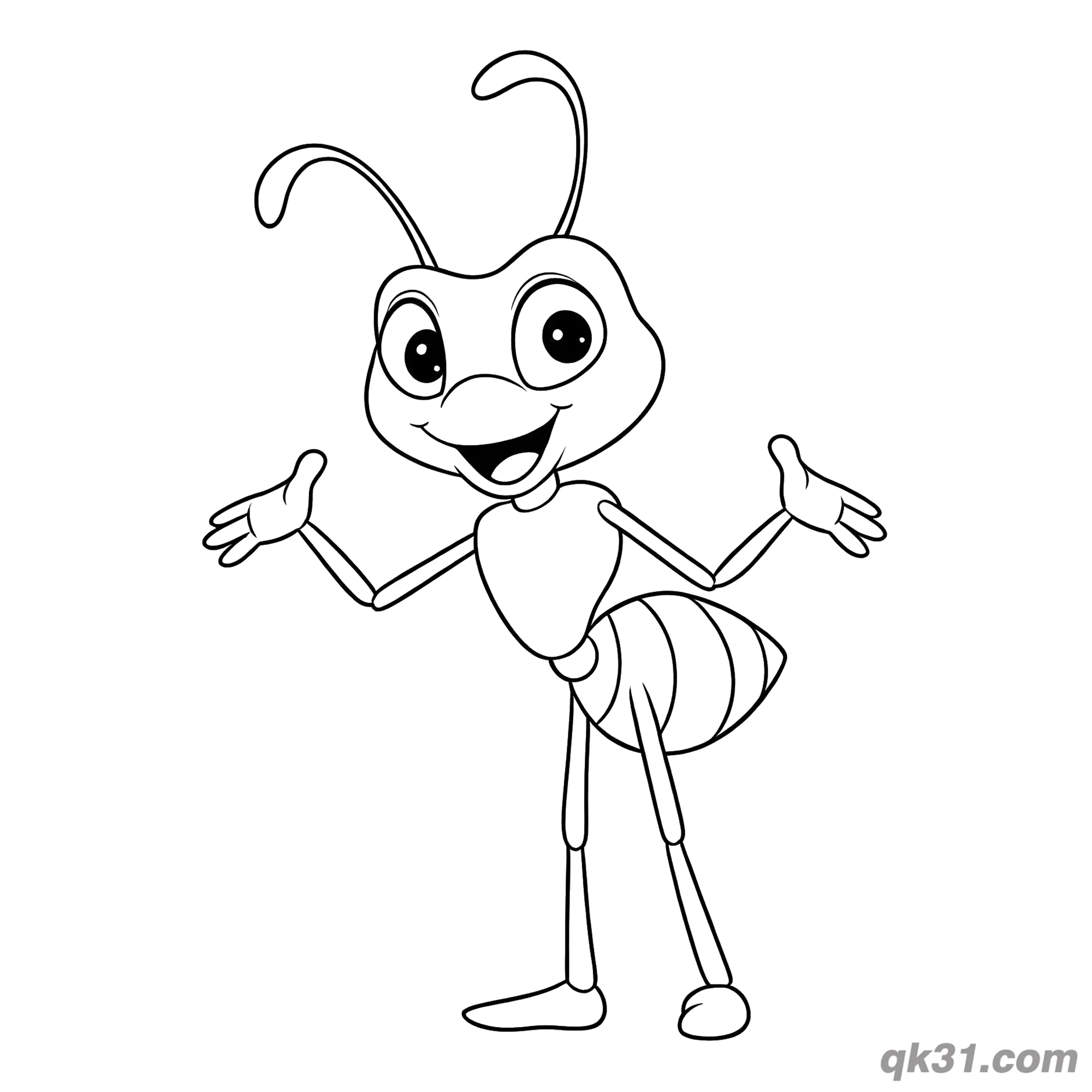 Standing Ant Greeting with Open Arms Coloring Page – Free Printable Coloring Page for Kids and Adults