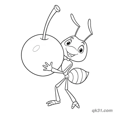 Free printable Strong Ant Holding Giant Cherry Coloring Page coloring page