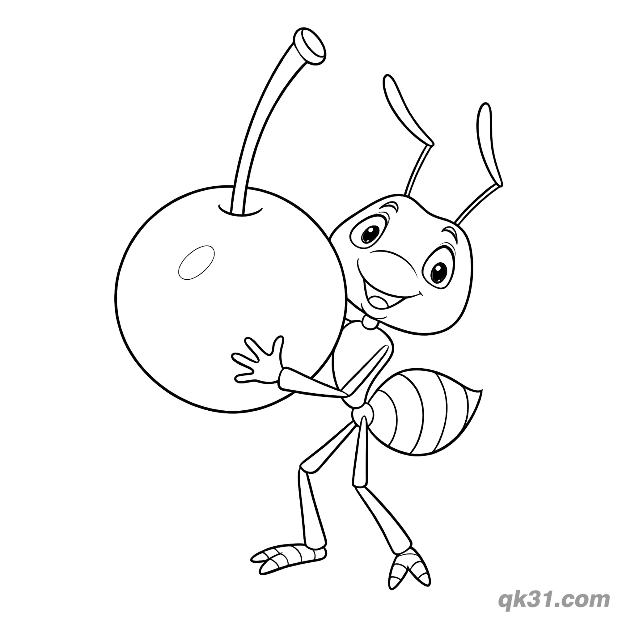 Strong Ant Holding Giant Cherry Coloring Page – Free Printable Coloring Page for Kids and Adults
