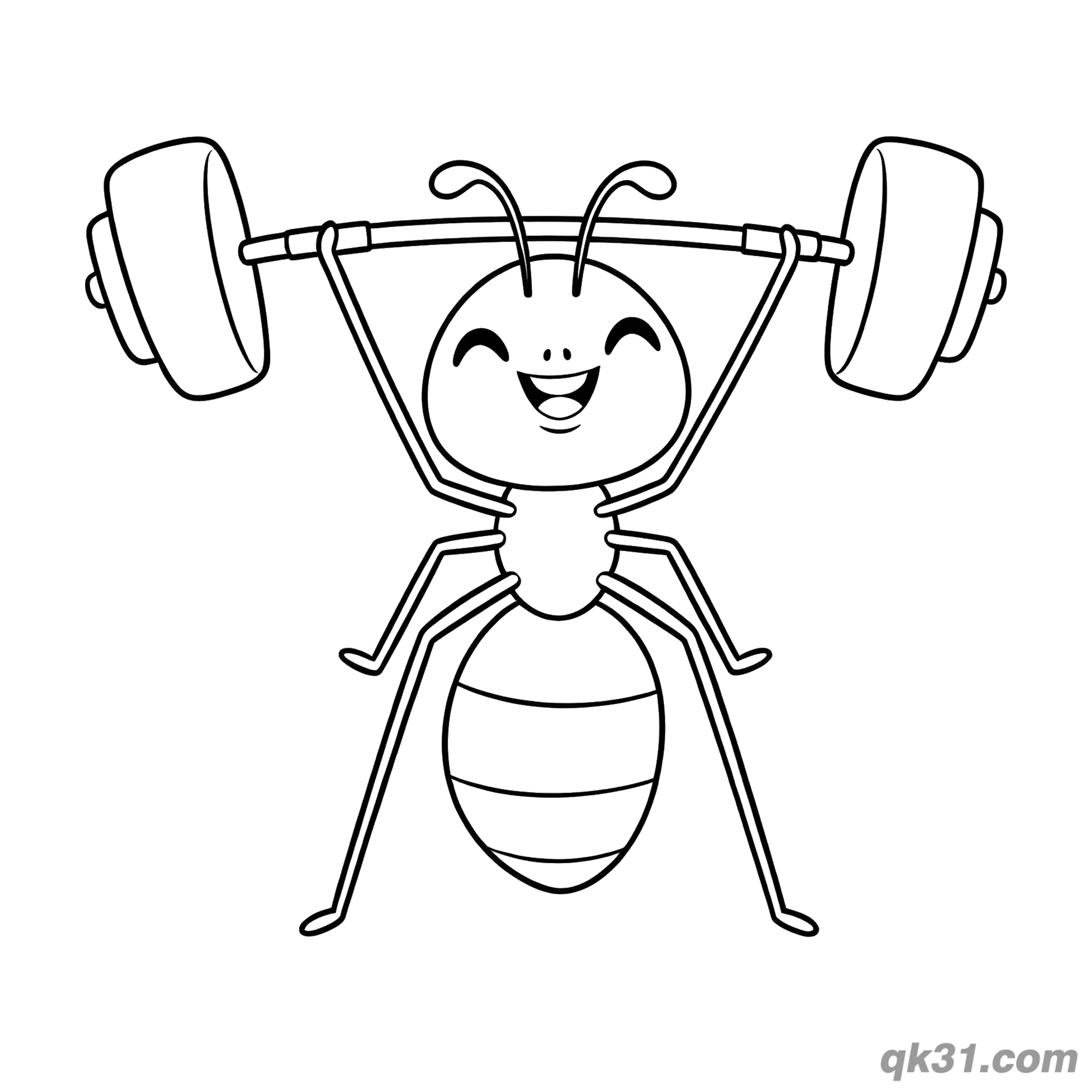 Strong Ant Lifting Barbell Coloring Page – Free Printable Coloring Page for Kids and Adults