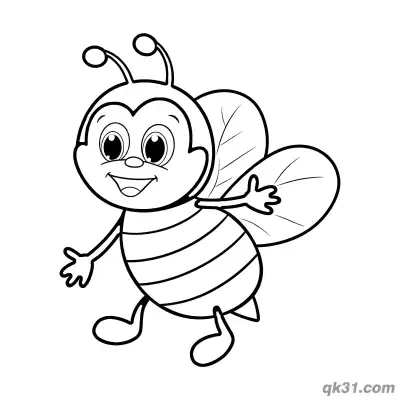 Active Bee Walking and Waving Coloring Page