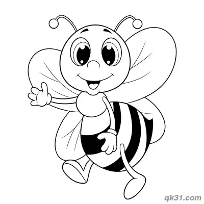 Cheerful Flying Bee Waving Hand Coloring Page