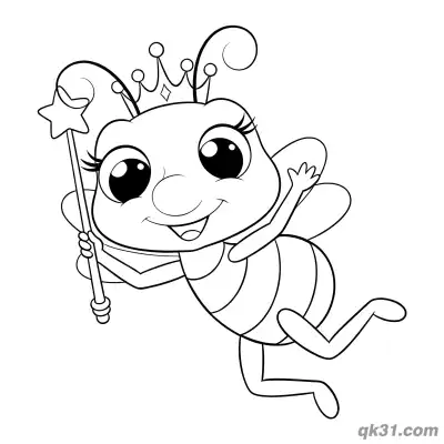 Fairy Bee with Magic Wand Coloring Page