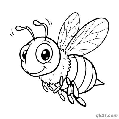 Fluffy Bee Flying Sideways Coloring Page