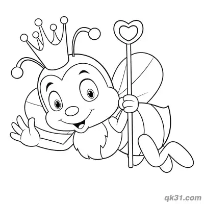 Flying Crown Bee with Heart Wand Coloring Page
