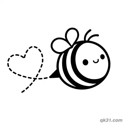 Minimalist Heart Trail Bee Coloring Page