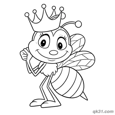 Queen Bee with Crown Standing Coloring Page