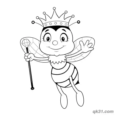Queen Bee with Scepter Flying Coloring Page