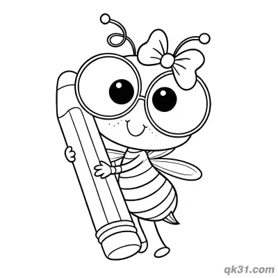 Free printable Smart Bee Wearing Glasses Coloring Page coloring page