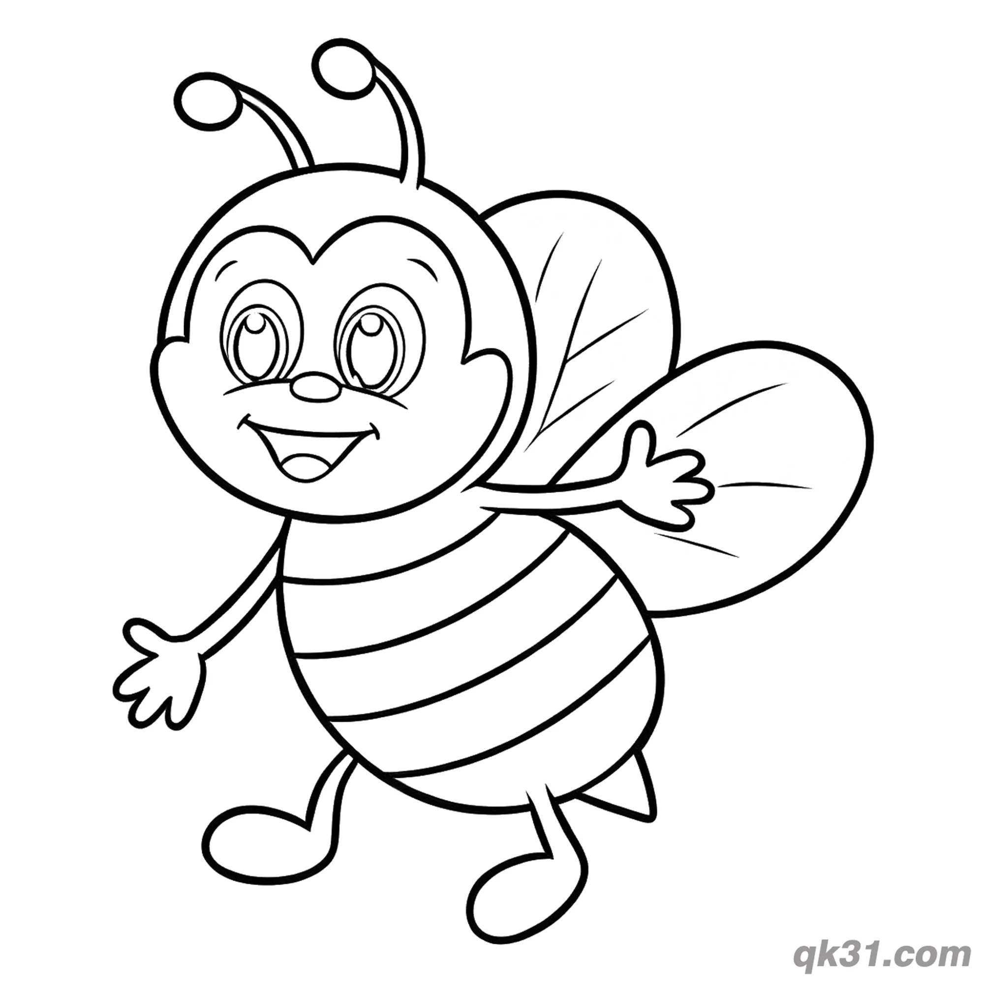 Walking Bee Waving Hello Coloring Page – Free Printable Coloring Page for Kids and Adults