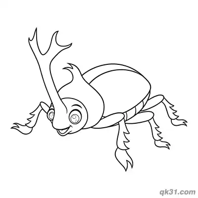 Free printable Long Horned Cartoon Rhinoceros Beetle Coloring Page coloring page