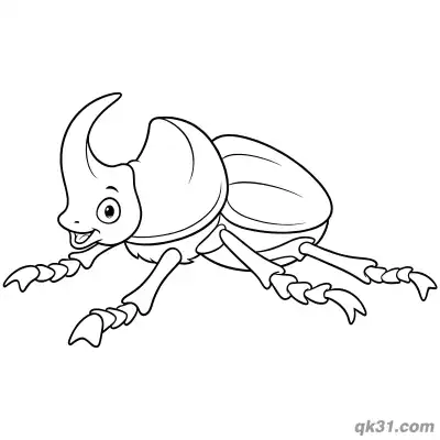 Free printable Smiling Cartoon Rhinoceros Beetle Coloring Page coloring page