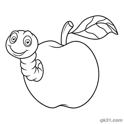 Caterpillar Emerging from Apple Coloring Page
