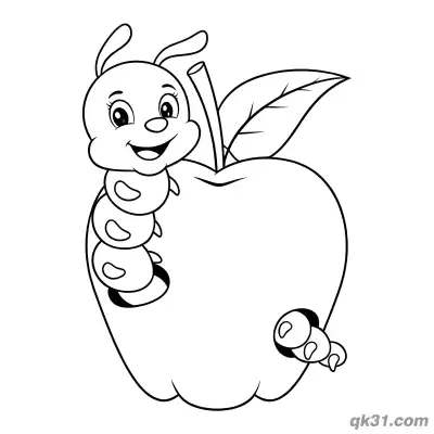 Caterpillar in Apple Hole Coloring Page