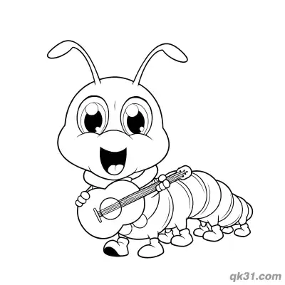 Caterpillar Playing Guitar Music Coloring Page