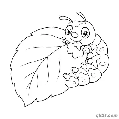 Caterpillar Resting on Big Leaf Coloring Page