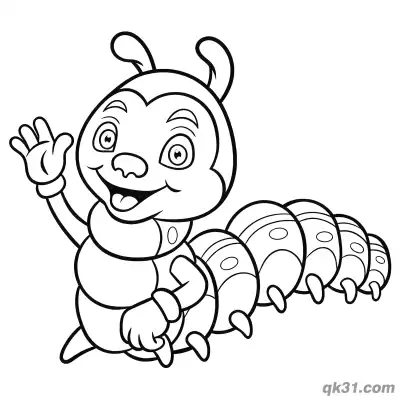 Caterpillar Waving Hand Greeting Coloring Page
