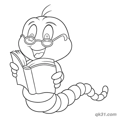 Caterpillar Wearing Glasses Reading Coloring Page