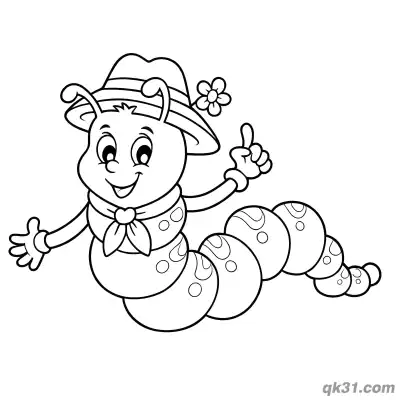 Caterpillar Wearing Hat and Scarf Coloring Page