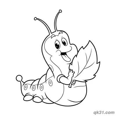 Cheerful Caterpillar Holding Leaf Coloring Page