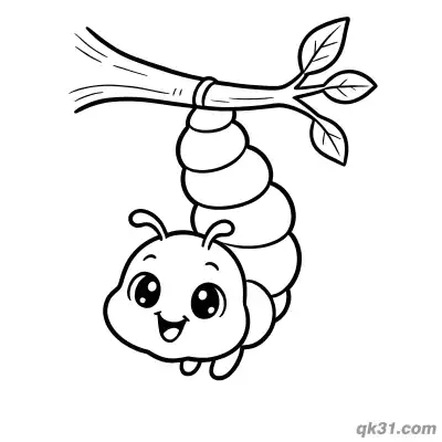 Hanging Caterpillar on Branch Coloring Page