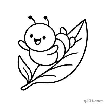 Q Version Caterpillar on Leaf Coloring Page