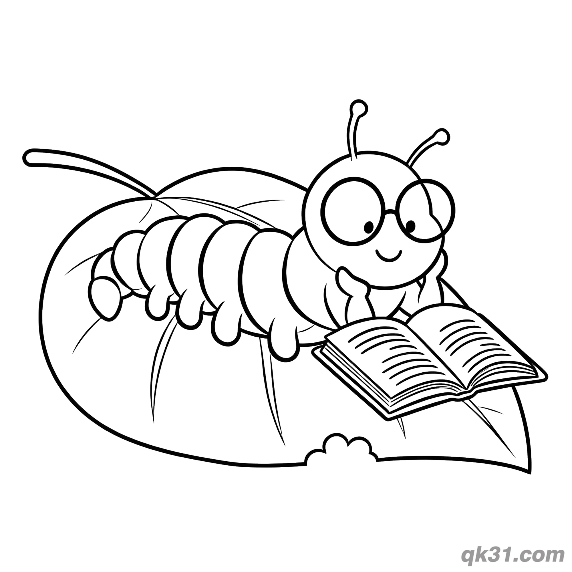 Studious Caterpillar Reading Book Coloring Page – Free Printable Coloring Page for Kids and Adults