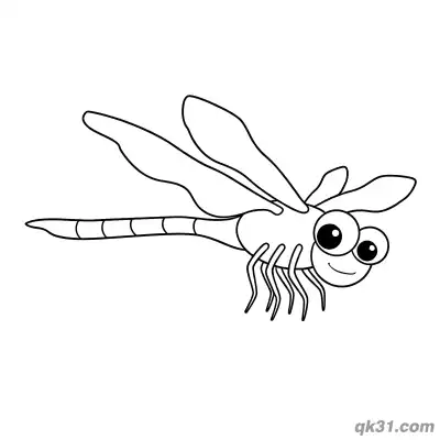 Flying Dragonfly Looking Back Cute Coloring Page