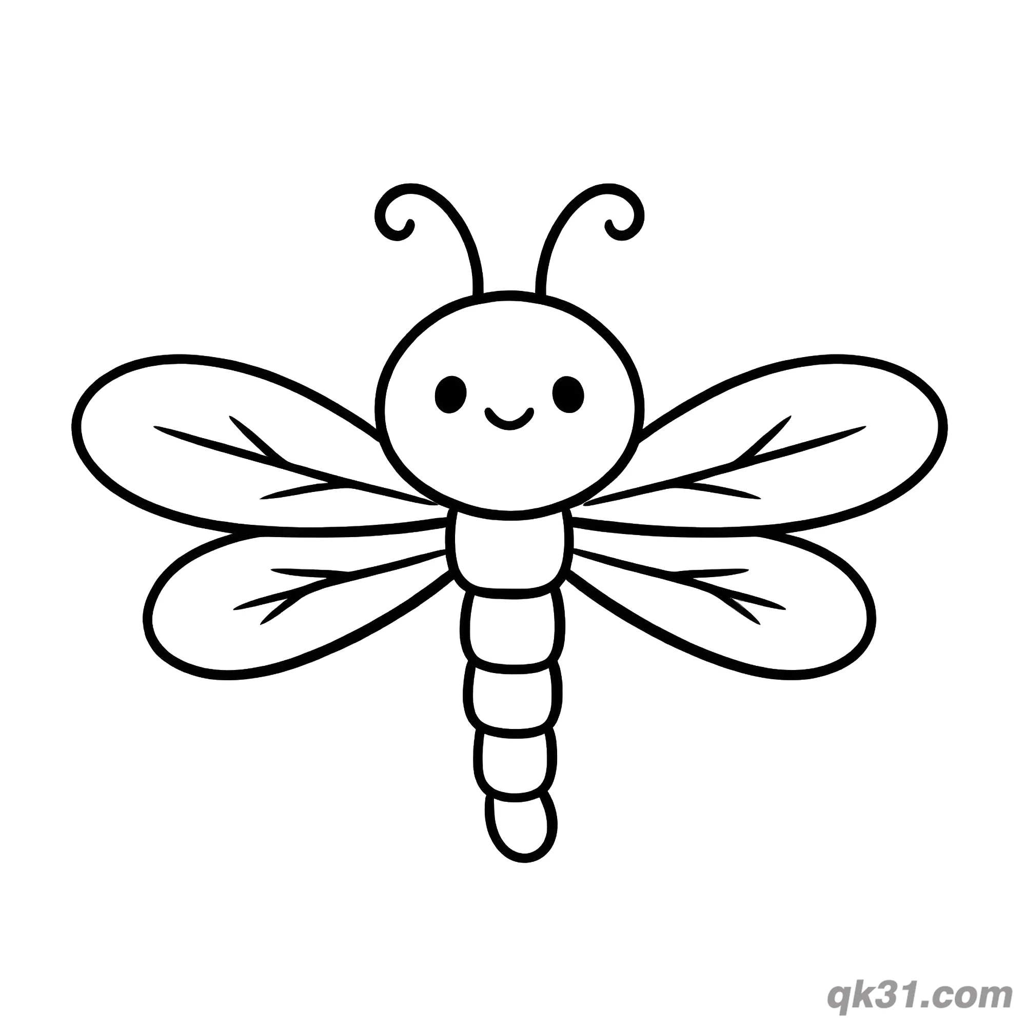 Simple Cartoon Dragonfly Front View Coloring Page – Free Printable Coloring Page for Kids and Adults