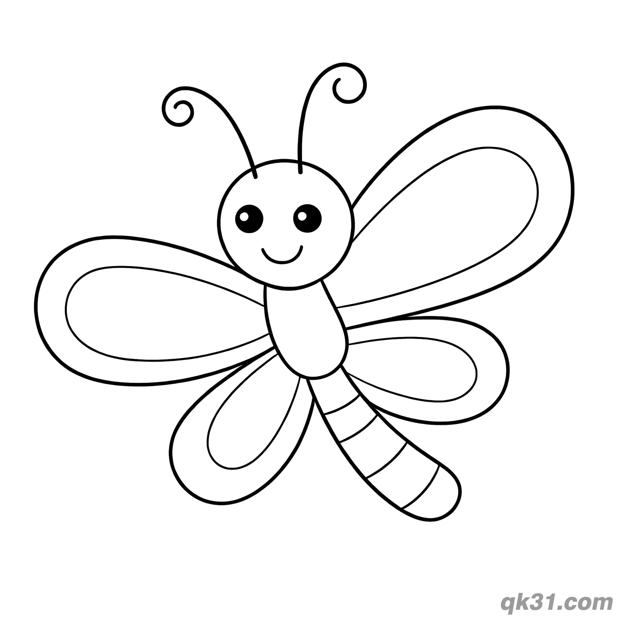 Simple Round Cartoon Dragonfly Coloring Page – Free Printable Coloring Page for Kids and Adults
