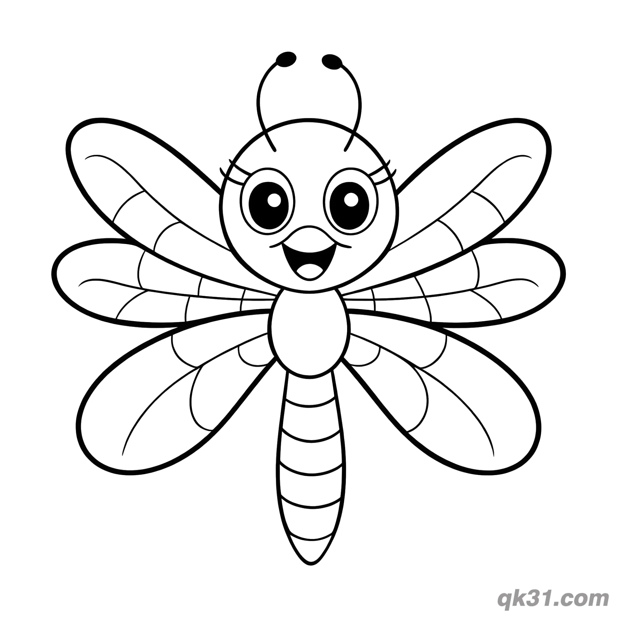 Standard Cartoon Dragonfly Front View Coloring Page – Free Printable Coloring Page for Kids and Adults