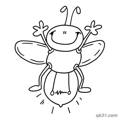 Free printable Smiling Lightning Bug with Glowing Tail Coloring Page coloring page