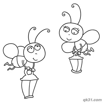 Free printable Two Fireflies with Lanterns Coloring Page coloring page