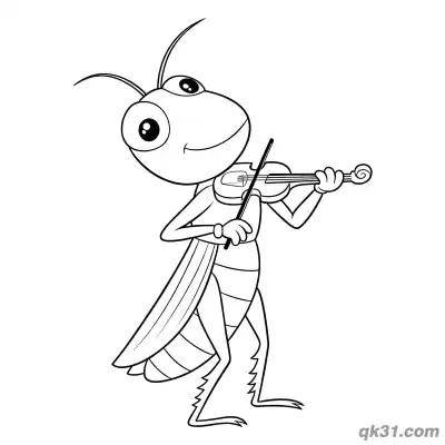 Big Eyed Grasshopper Playing Violin Coloring Page