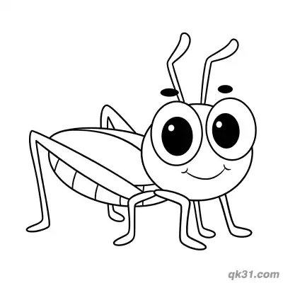 Cute Big Head Smiling Grasshopper Coloring Page