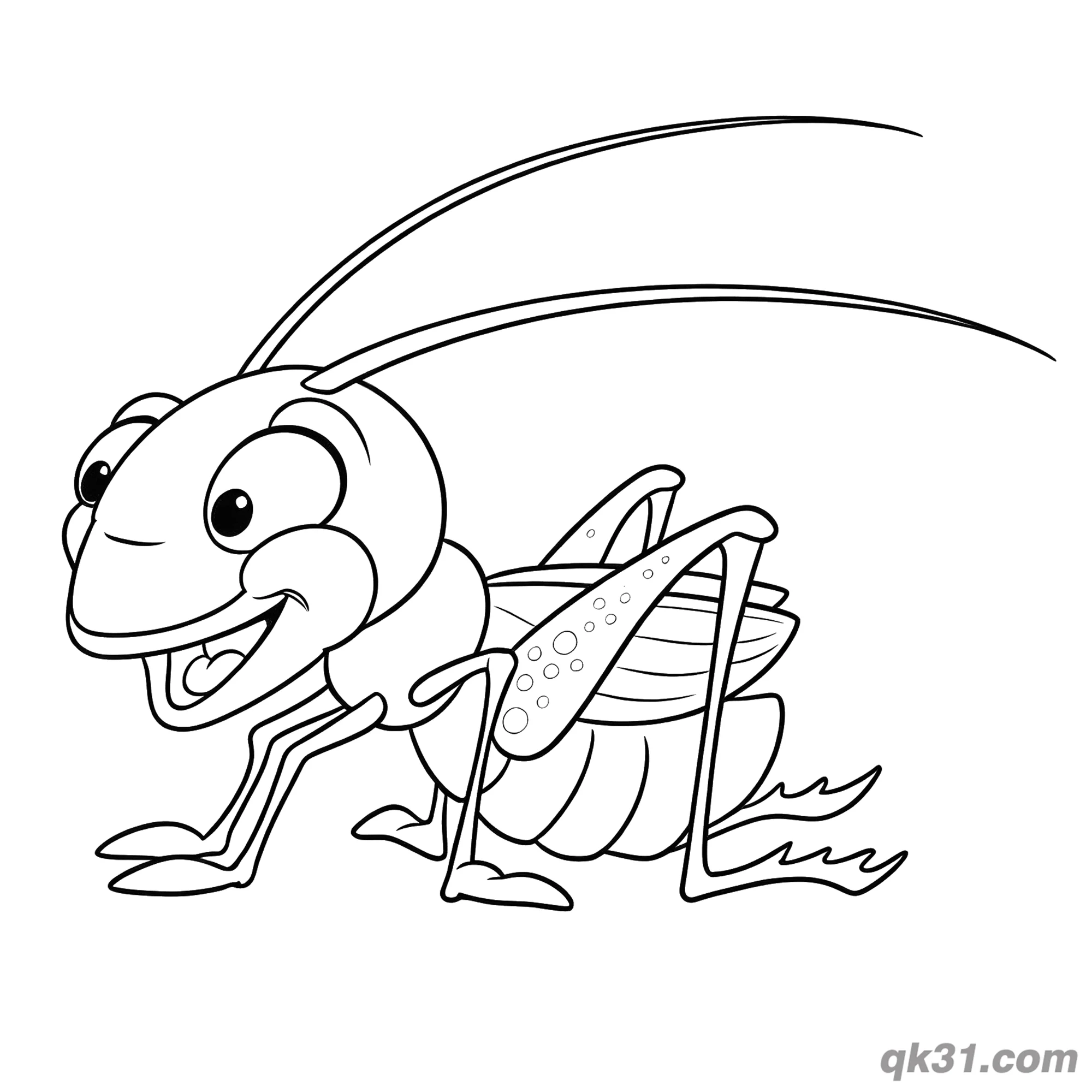 Laughing Cartoon Grasshopper with Details Coloring Page – Free Printable Coloring Page for Kids and Adults