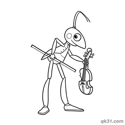 Free printable Standing Anthropomorphic Grasshopper Violin Coloring Page coloring page