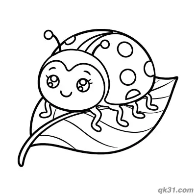 Cute Ladybug Smiling on Leaf Coloring Page