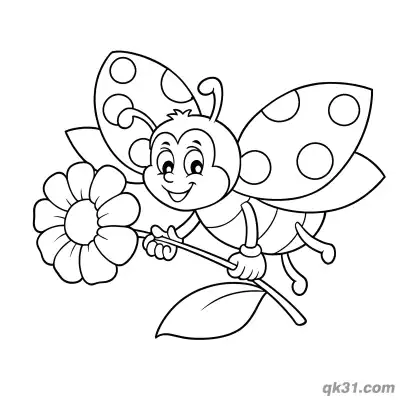 Flying Ladybug Holding Flower Coloring Page