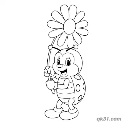 Ladybug Holding Flower High Coloring Page
