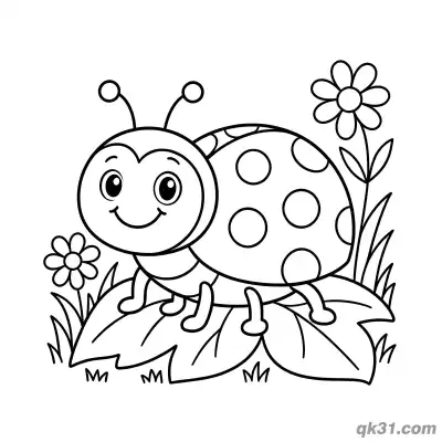 Ladybug Resting on Leaf with Flowers Coloring Page