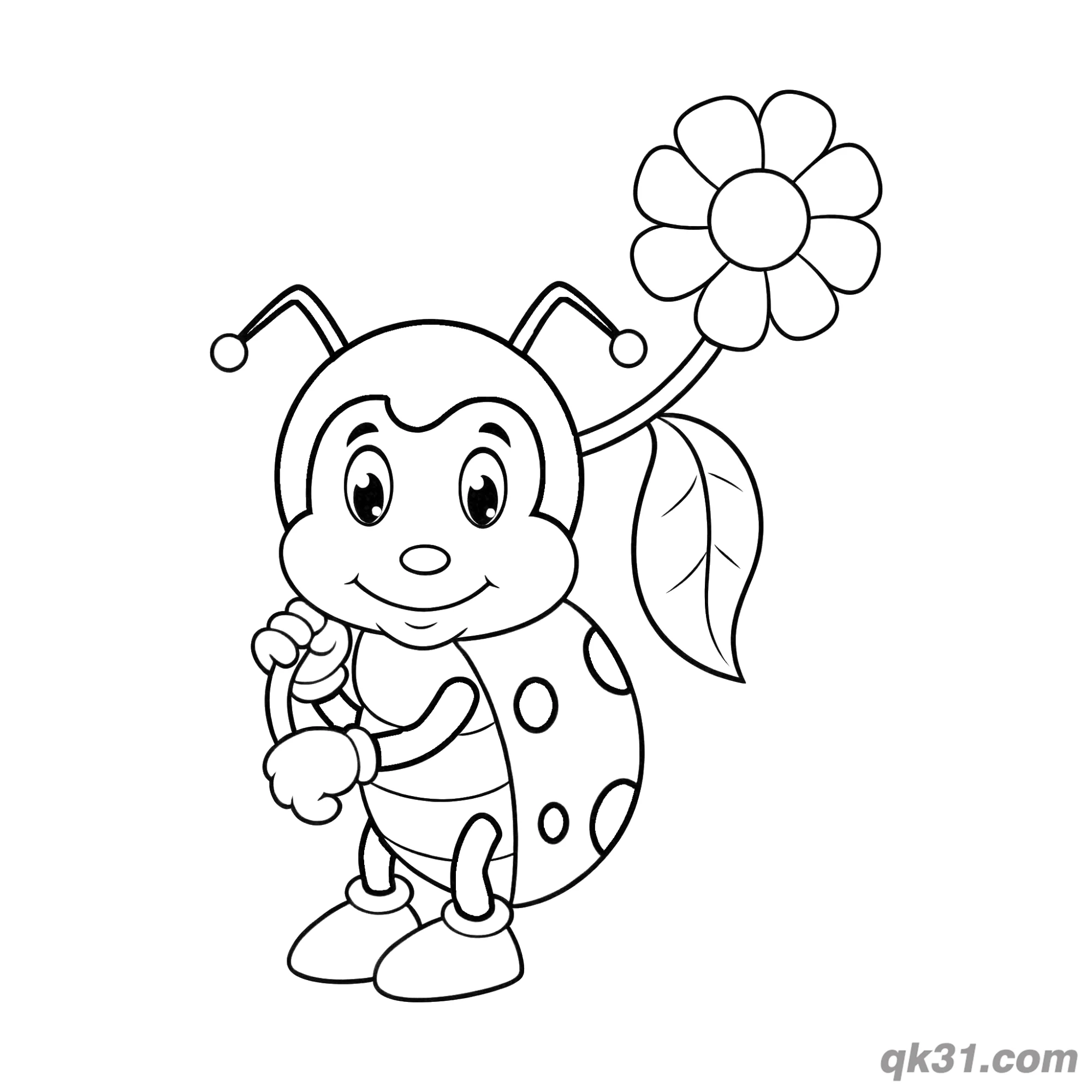 Standing Ladybug Holding Daisy Flower Coloring Page – Free Printable Coloring Page for Kids and Adults