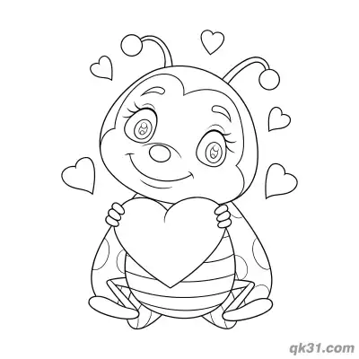 Free printable Sweet Ladybug Hugging Heart Coloring Page coloring page
